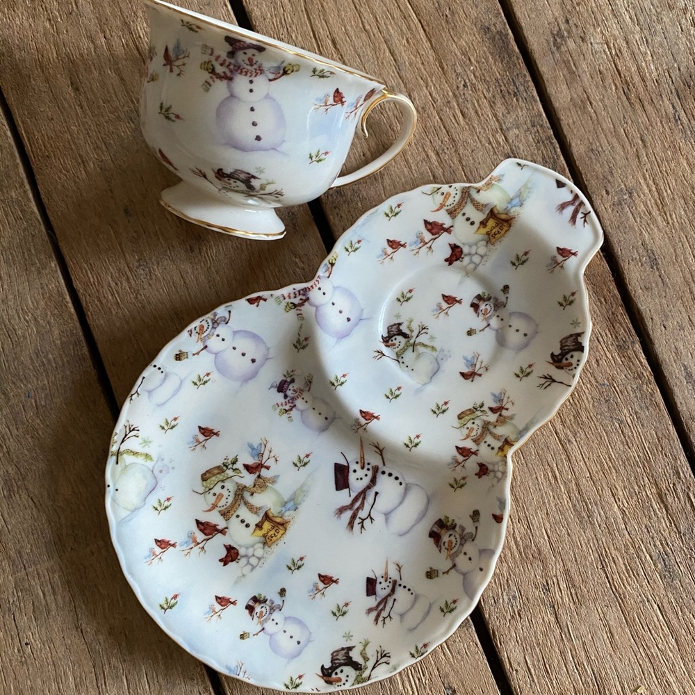 Anthropologie Style | Snowman Dessert Plate Cup